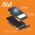 Promate Solar Power Bank, Portable 10000mAh Battery Charger with IP65 Water Resistant, 10W Qi Charger, 20W USB-C Power Delivery, QC 3.0 Port, 5V/2A USB Port and 300lm LED Light - Black